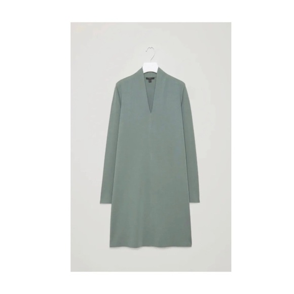 COS Minimalist V-Neck Long Sleeve Stretch Heavy Jersey A Line Dress - Picture 3 of 15